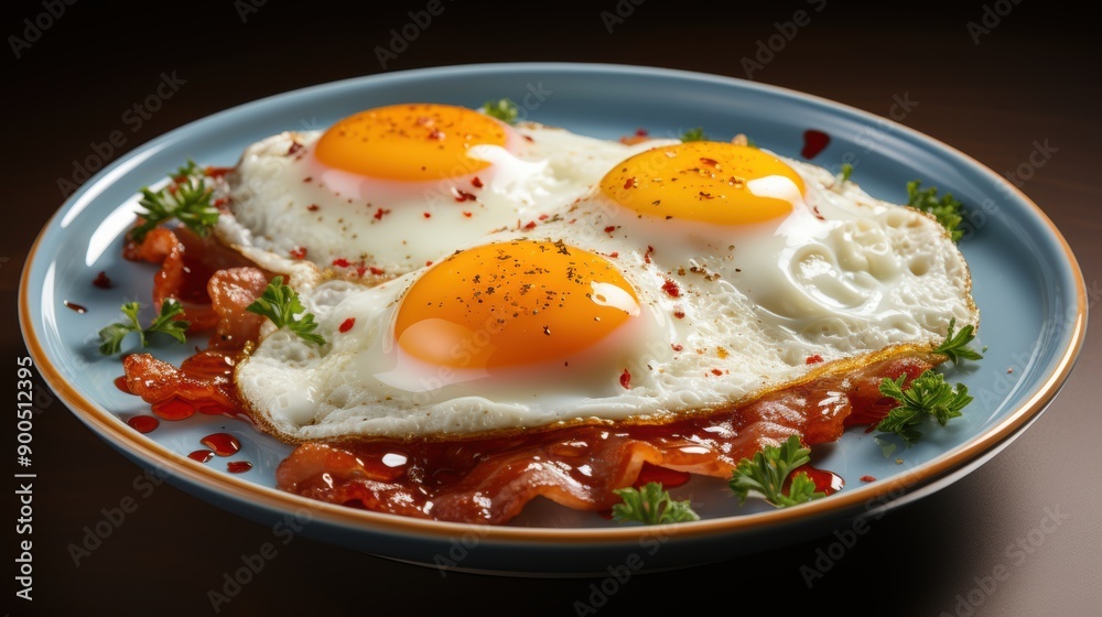 Sunny Side Up: A Plate of Three Perfectly Fried Eggs with Crispy Bacon Sunny Side Up: A Plate of Three Perfectly Fried Eggs with Crispy Bacon