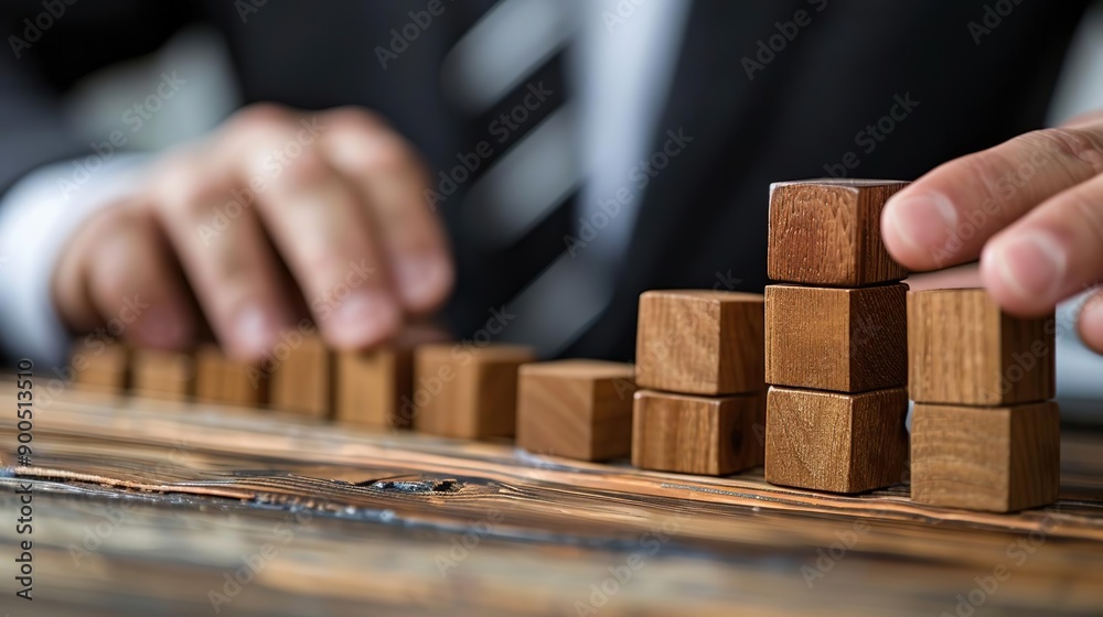 Wooden Blocks Stacked in a Row on a Wooden Table, Photo Wooden Blocks Stacked in a Row on a Wooden Table, Photo