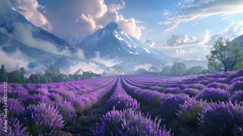 Purple lavender flower plantation fields in the highlands