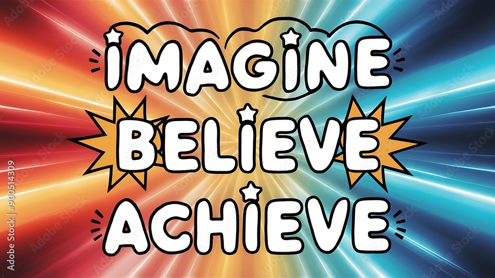 Obraz premium Imagine. Believe Achieve. (T-shirt Design Motivational Quote, Illustration ,Typography)