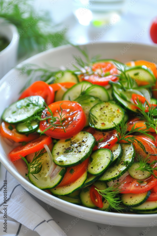 Summer colourful and full of vitamins vegetable salad . on a plate, close-up on a white background. AI generative. Summer colourful and full of vitamins vegetable salad . on a plate, close-up on a white background. AI generative.