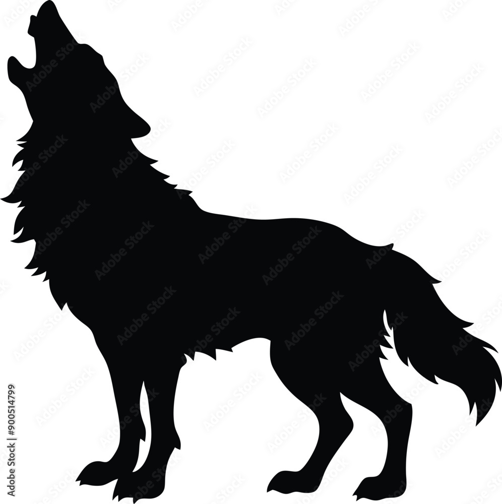 Obraz premium Wolf howling silhouette vector illustration