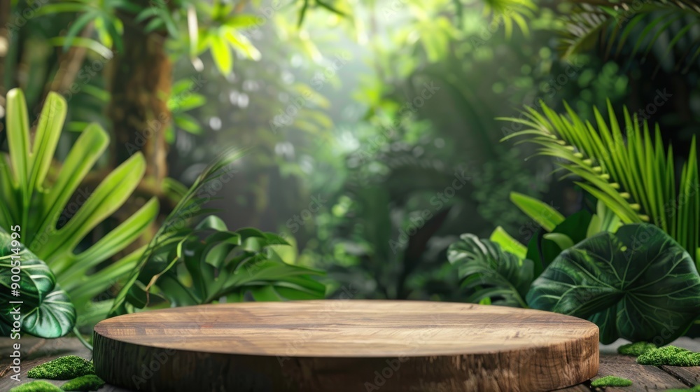 Wooden Platform in Lush Green Jungle Setting Wooden Platform in Lush Green Jungle Setting