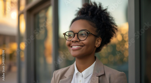 portrait of a smiling professional businesswoman up while standing outdoors in front of an office building  portrait of a businesswoman  portrait of a smiling business woman  business woman