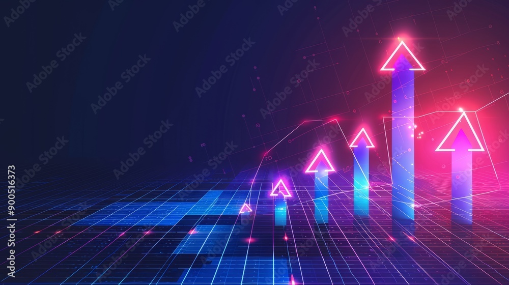 business arrow up growth technology on grid line dark blue background. graph stock market trading investment. chart trend profit income. vector business arrow up growth technology on grid line dark blue background. graph stock market trading investment. chart trend profit income. vector