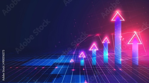 business arrow up growth technology on grid line dark blue background. graph stock market trading investment. chart trend profit income. vector 