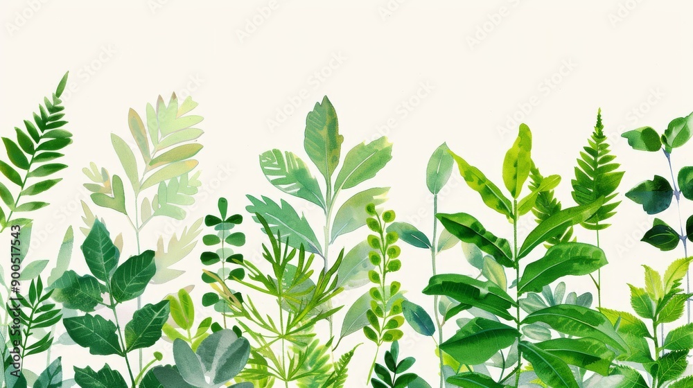 Naklejka premium Watercolor Green Design Element. Clipart of Creeping Green Leaves