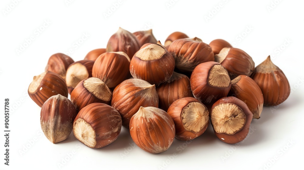 Hazelnuts in their shells. Isolated on a white background. Hazelnuts in their shells. Isolated on a white background.