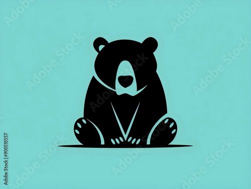 minimalistic logo design, flat vector graphics of the bear character, simple shapes, bold lines, black ink on a green background