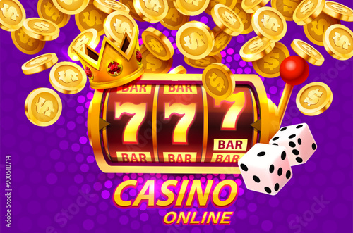 Casino online slots winner, fortune of luck, 777 win banner. Vector illustration
