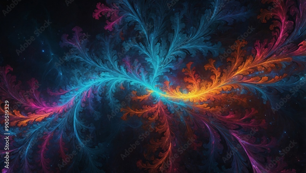 Space-themed abstract neon fractal background, high contrast Space-themed abstract neon fractal background, high contrast