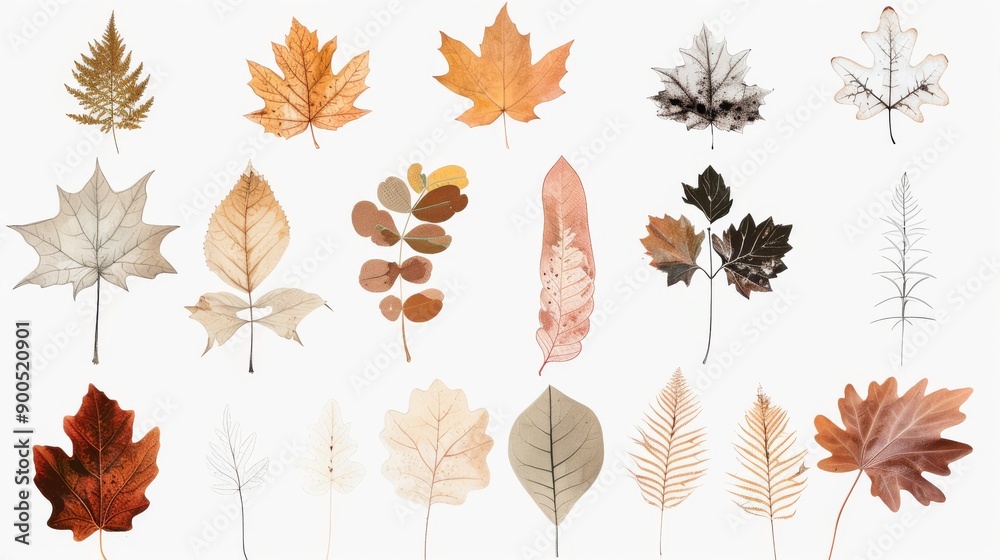 Fototapeta premium Set of Watercolor Leaves in Clipart Style