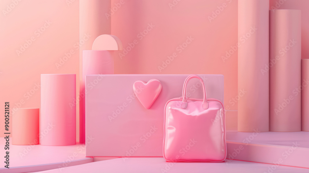 Pink heart and bag, capturing a chic and glamorous aesthetic Pink heart and bag, capturing a chic and glamorous aesthetic