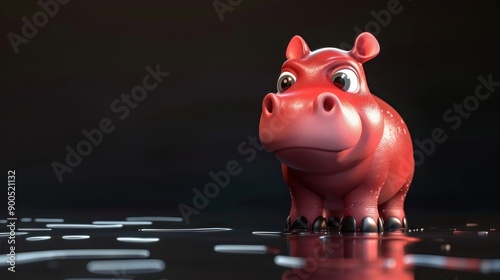 Cute cartoon hippo is walking on dark background