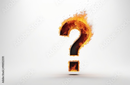 question mark burning in fire on white background