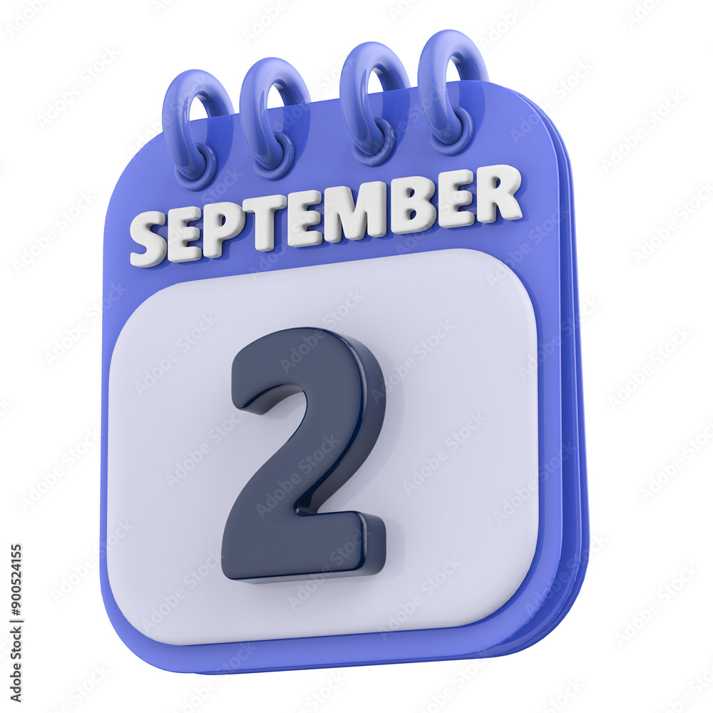 2nd September Calendar Icon 3D Render 2nd September Calendar Icon 3D Render
