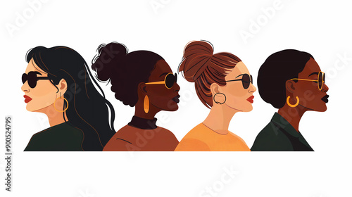 Mixed-race women vector illustration on white background.International Women's Day banner. 