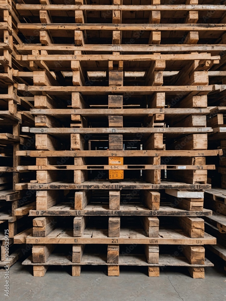 Stacked empty wooden pallets in a warehouse Stacked empty wooden pallets in a warehouse