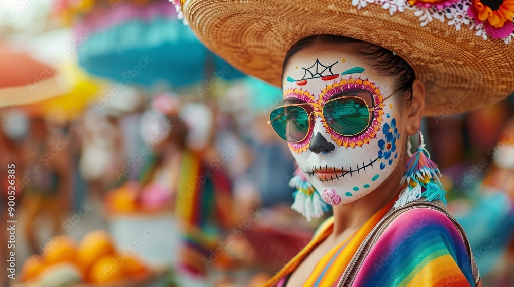 Obraz premium Woman with skull face design. Carnival make up. Katrina. Symbol of Day of the Dead. Celebration of Remembrance Day. Dia de muretos.