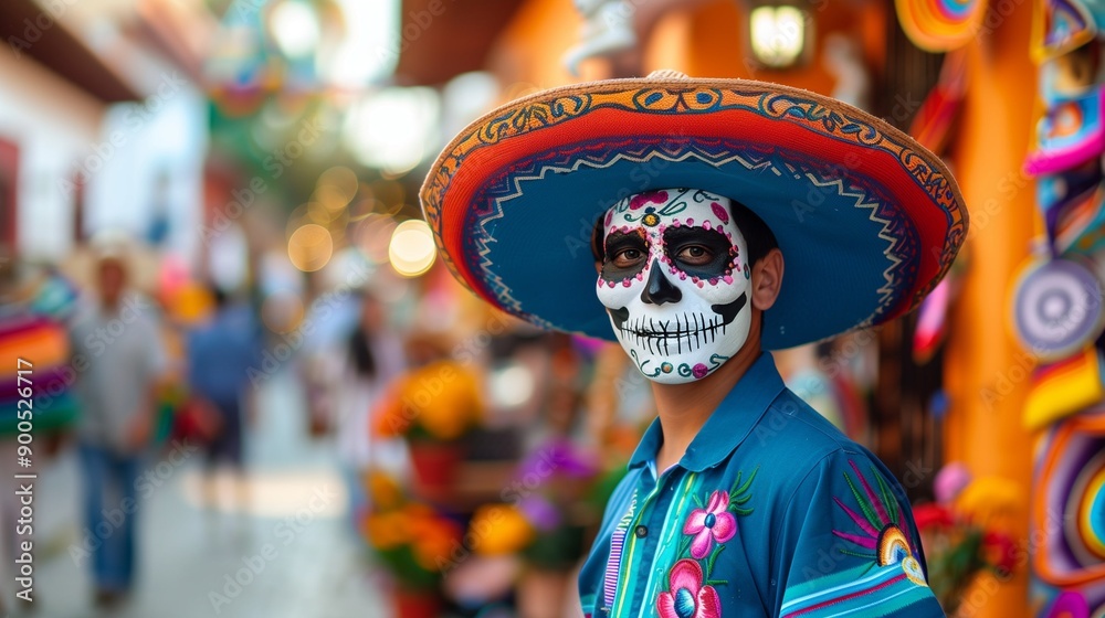 Man with skull face. Carnival make up. Katrina. Symbol of Day of the Dead. Celebration of Remembrance Day. Dia de muretos. Man with skull face. Carnival make up. Katrina. Symbol of Day of the Dead. Celebration of Remembrance Day. Dia de muretos.