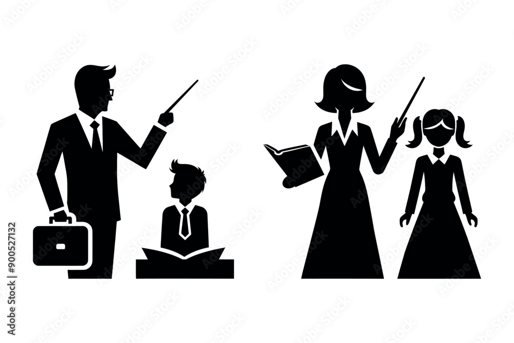 Teacher and student, vector icons isolated on white background Teacher and student, vector icons isolated on white background
