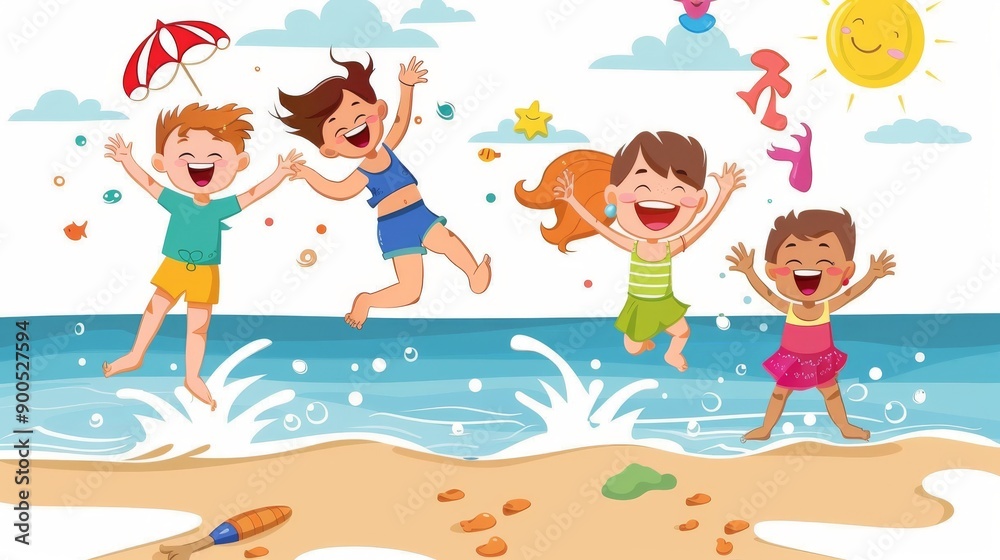 children playing on the beach cartoon pic children playing on the beach cartoon pic