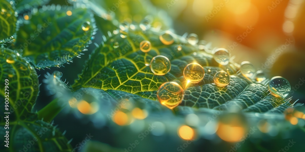 Dew Drops on Vibrant Green Leaves Dew Drops on Vibrant Green Leaves