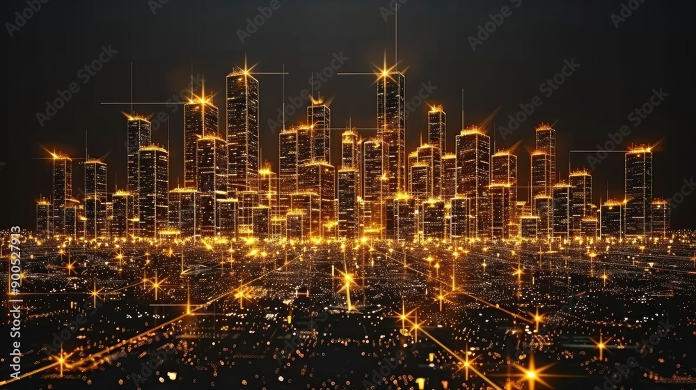 Futuristic Cityscape with Glowing Lines