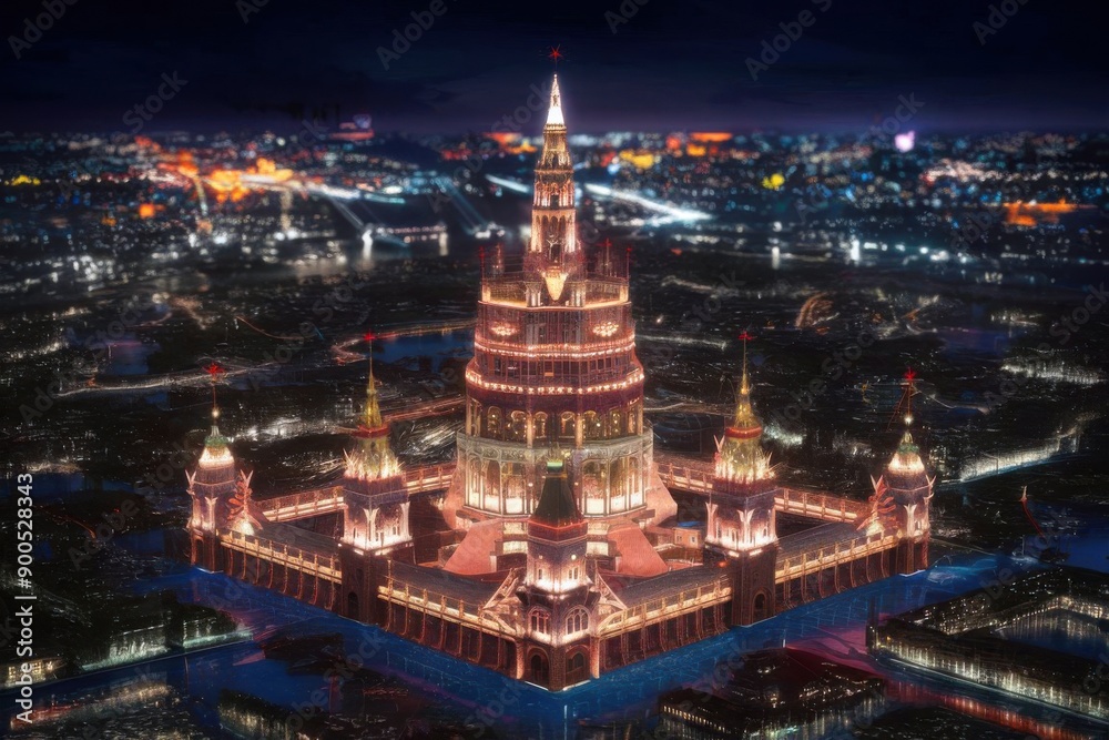 Naklejka premium Iconic Landmark with Nighttime City Lights