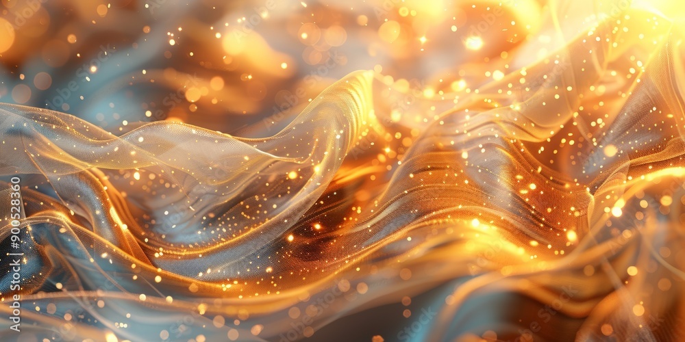 Shimmering golden fabric waves with a warm glow creating an elegant and magical scene. Shimmering golden fabric waves with a warm glow creating an elegant and magical scene.