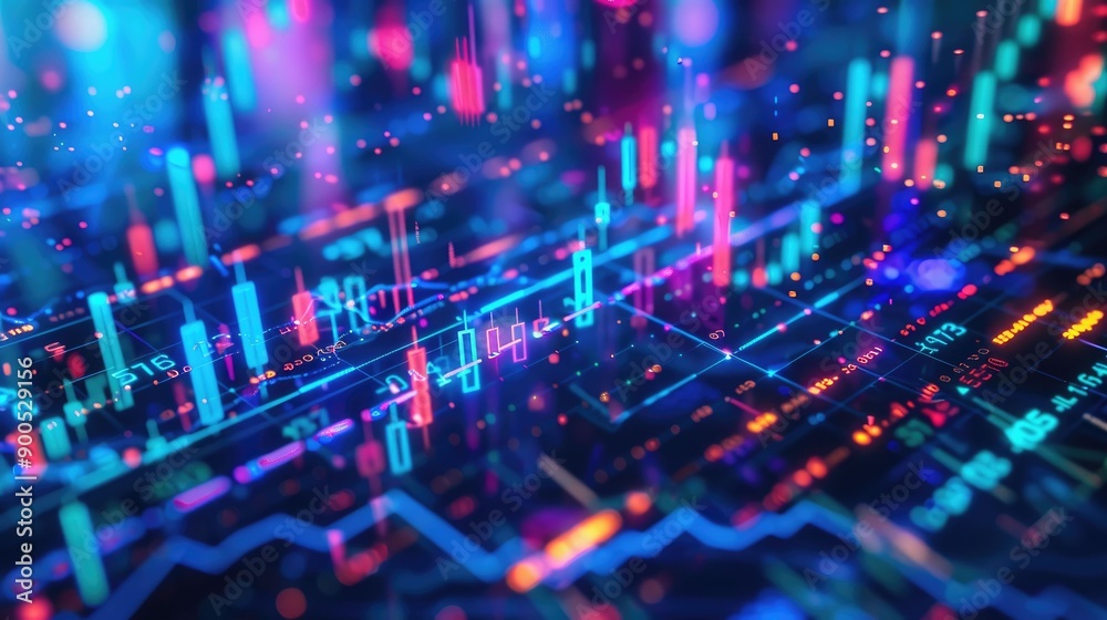 Abstract Neon Display of Stock Market Data and Charts Abstract Neon Display of Stock Market Data and Charts