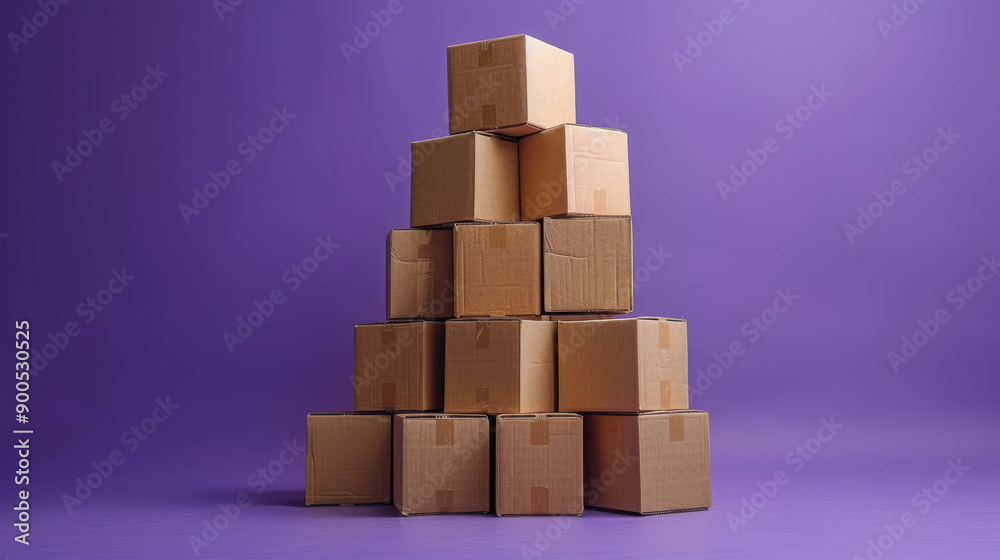A pile of cardboard boxes arranged on a vibrant purple background, ideal for themes of shipping, storage, and logistics.
A pile of cardboard boxes arranged on a vibrant purple background, ideal for themes of shipping, storage, and logistics.