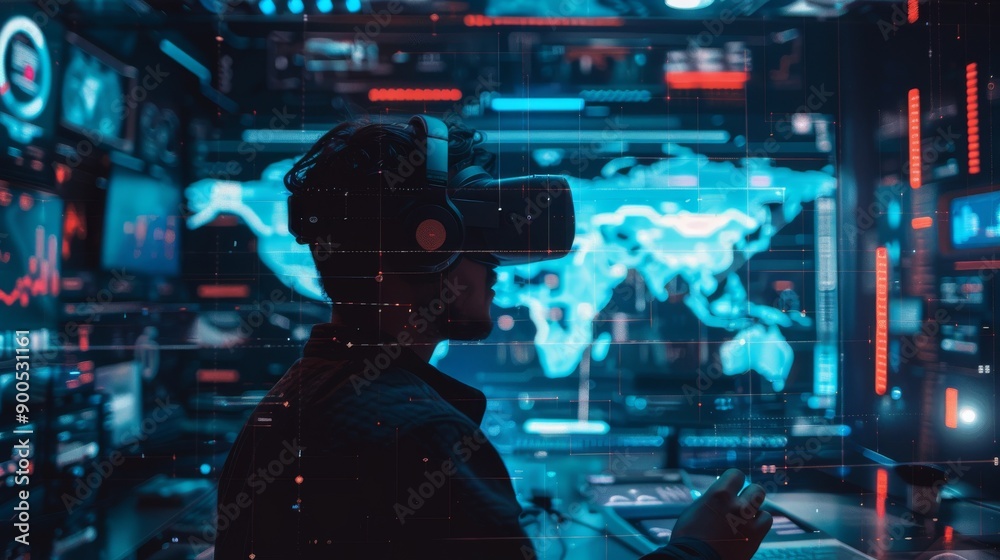 person vesion with vr in technology room person vesion with vr in technology room