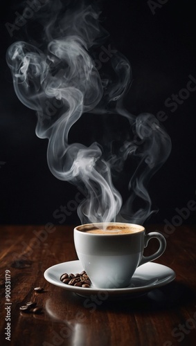 Steaming cup of coffee in HD 4K, high-quality stock photo wallpaper. High contrast