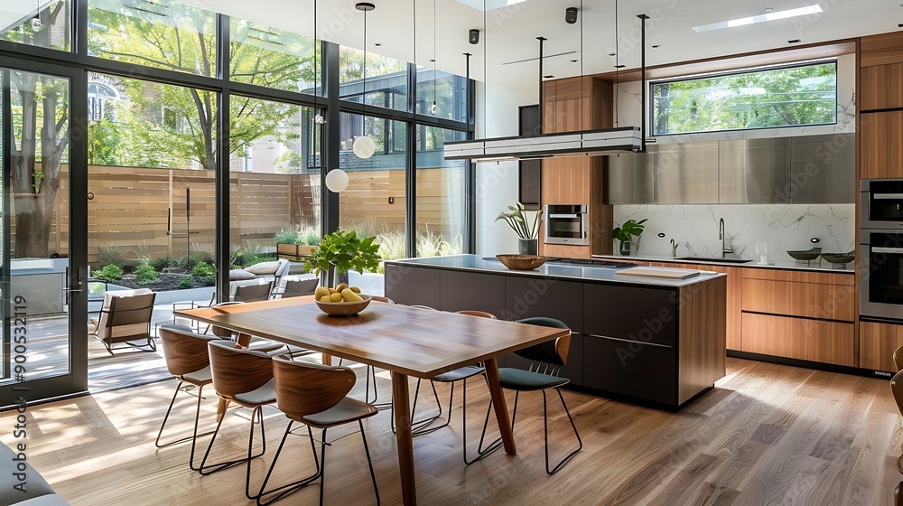 Fototapeta premium Modern kitchen with an island that doubles as a dining table 