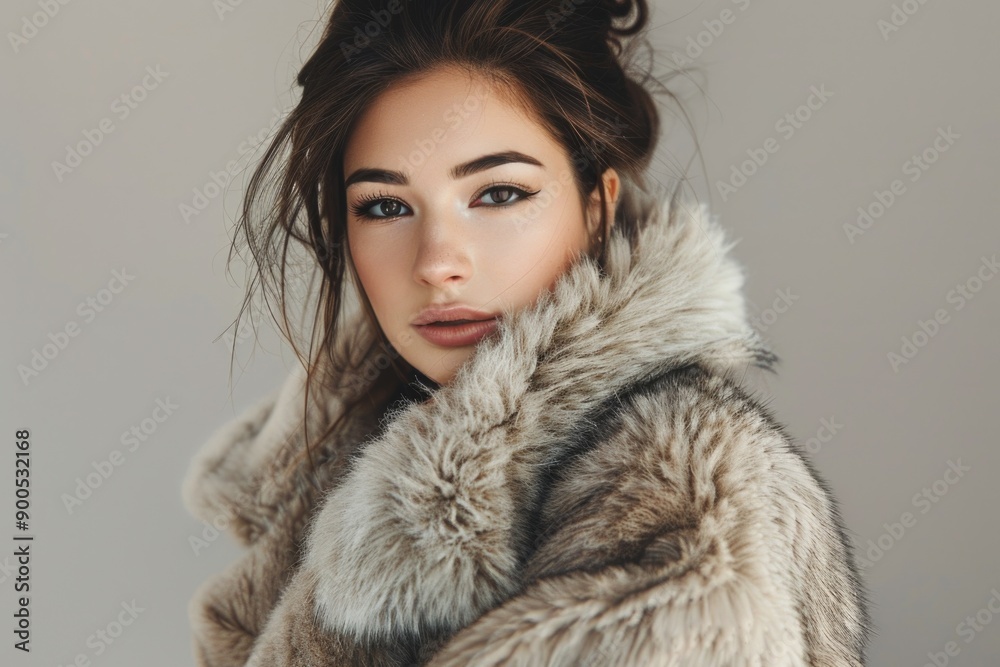 A woman in a luxurious fur coat posing for a photo, suitable for fashion or lifestyle imagery A woman in a luxurious fur coat posing for a photo, suitable for fashion or lifestyle imagery