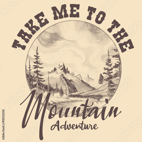 Vintage Mountain vector Graphic, Adventure Outdoors dot effects with hand drawn, autumn winter t-shirt print design, men's, women's kids girls clothing design,