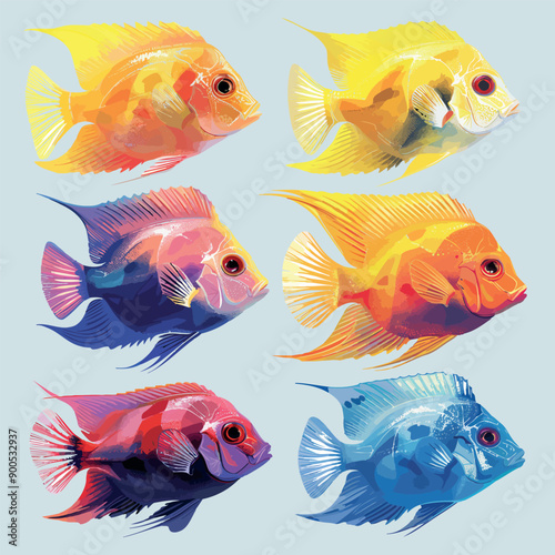 vector multicolor fish silhouettes