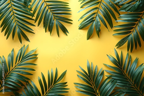 Tropical Palm Leaves on a Bright Yellow Background - Vibrant Summer Design for Posters or Prints