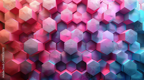 A colorful background with pink, blue and purple shapes. The shapes are arranged in a pattern that resembles a honeycomb. The colors and shapes create a sense of movement and energy