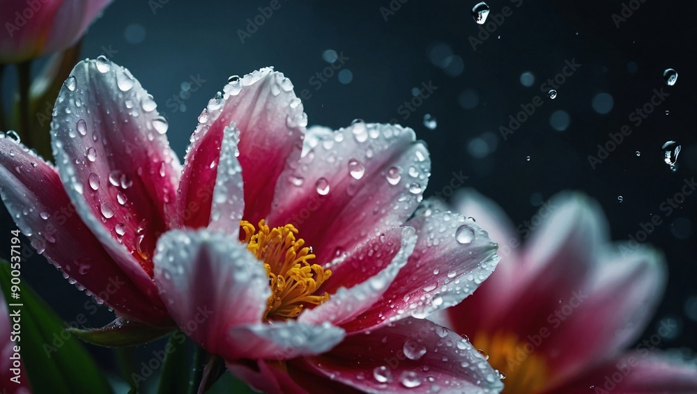 Stunning flower in HD 4K wallpaper with intricate water drops on flower petals - high contrast
