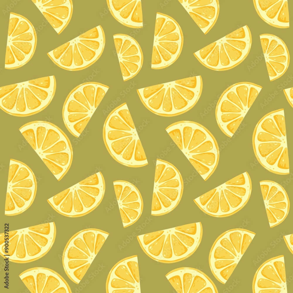 Seamless pattern with lemons and green background. Print for wallpaper, cards, fabric, wrapping paper, backgrounds, textures Seamless pattern with lemons and green background. Print for wallpaper, cards, fabric, wrapping paper, backgrounds, textures
