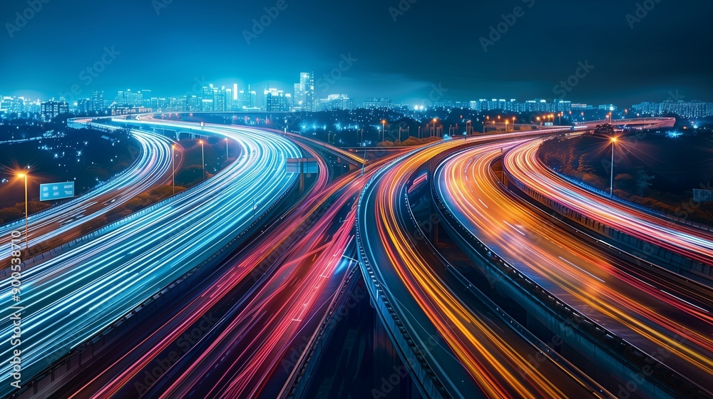 Car line glow light trails on evening with motion effect speed highway traffic Car line glow light trails on evening with motion effect speed highway traffic