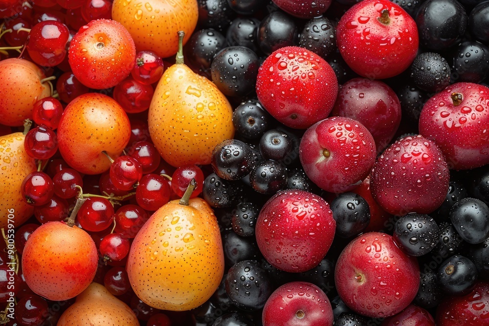 A Close Up of Fresh Plums Pears and Red Currants A Close Up of Fresh Plums Pears and Red Currants
