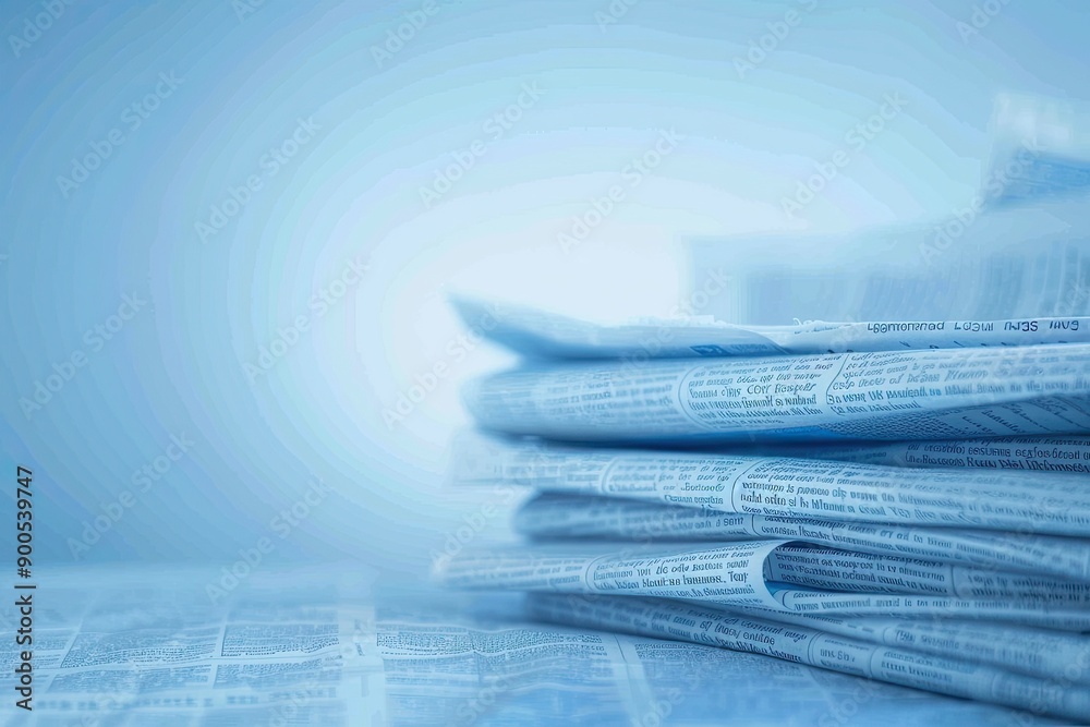 Stack of blue-tinted newspapers on a flat surface, representing information, journalism, and print media in a soft-focus background. Stack of blue-tinted newspapers on a flat surface, representing information, journalism, and print media in a soft-focus background.