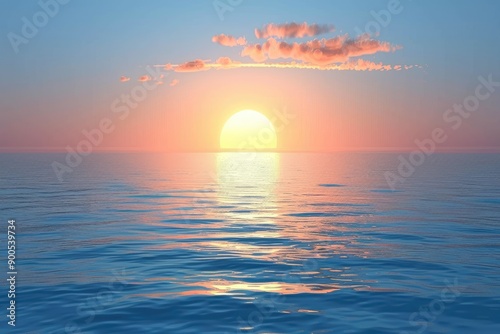 Serene ocean sunset with vibrant colors reflecting on the calm water, creating a peaceful and tranquil ambiance.