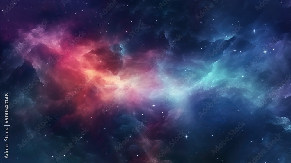 Fototapeta premium Vibrant Cosmic Cloud Nebula Illuminated by Stars in the Night Sky