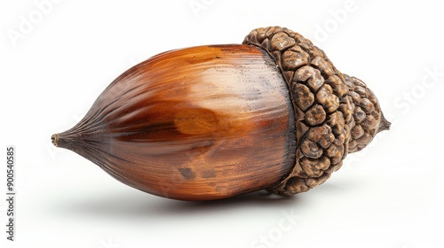 A close-up of a single, glossy acorn showcasing its intricate details and natural textures, perfect for nature-themed projects.