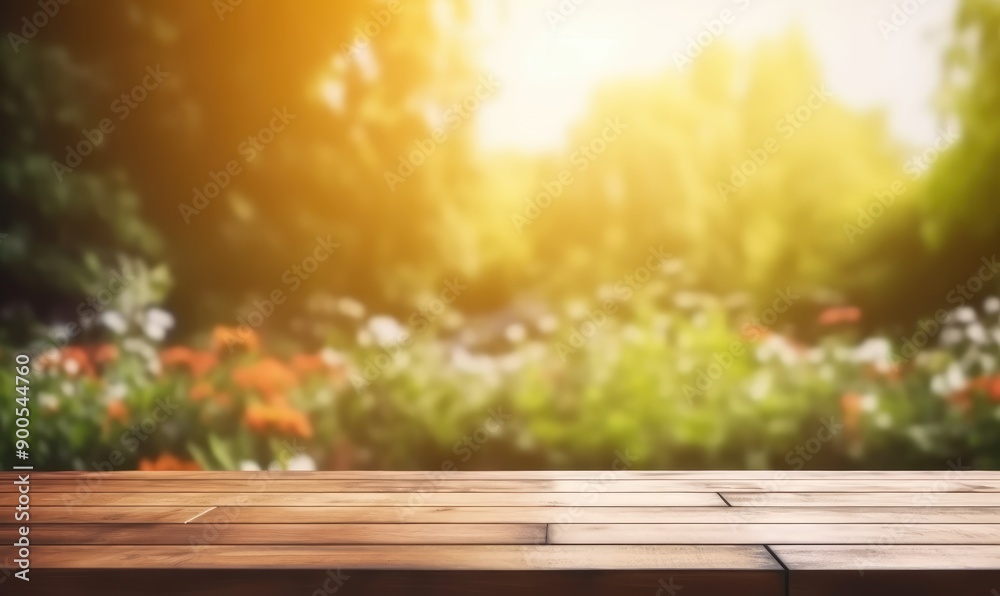 Cozy Rustic Bar Restaurant Cafe Setting With Wooden Table Surrounded by Lush Greenery During Golden Hour