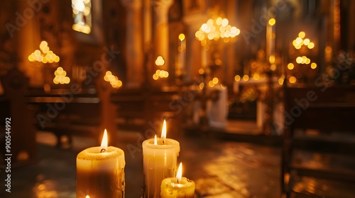 Close up of candles in a church. 